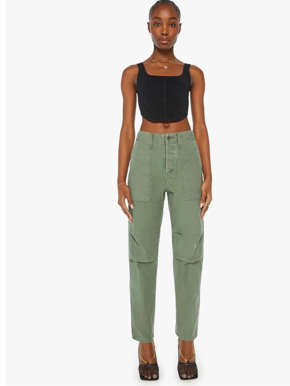MOTHER denim, The AWOL Hover Jeans, Color Roger That, Brushed Green, size 25